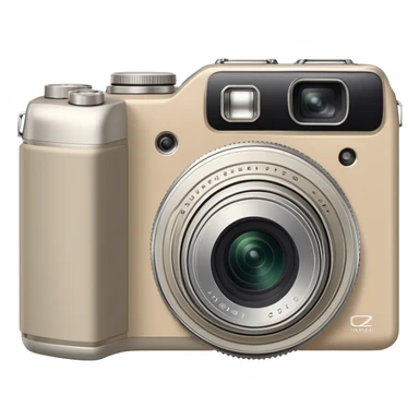 Extremely minimal Olympus Superzoom 70G camera, grayish-beige color, very simplified design with only essential elements, basic rectangular shape, minimal indication of lens, clean flat style with almost no details sticker