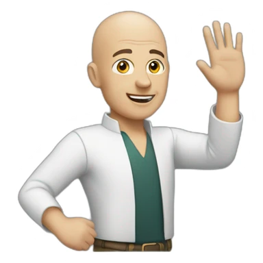 a bald man waving his hand sticker