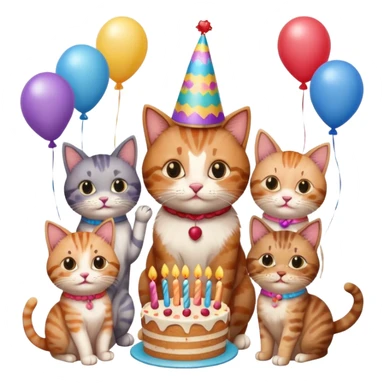 3 cats and a kitten at a birthday party sticker