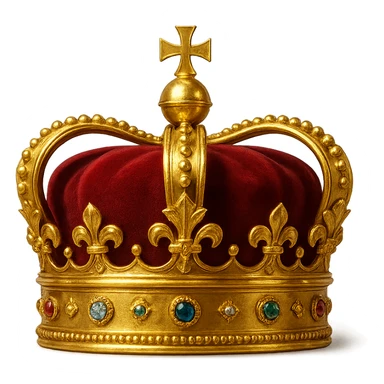 classic gold crown with red velvet inlay, detailed with small jewels and a regal shine sticker