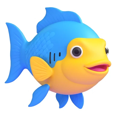 blue fish with visible scale texture, facing forward, cheerful and friendly expression, wearing a white cap with the Pescadería Buenos Aires logo perfectly centered sticker