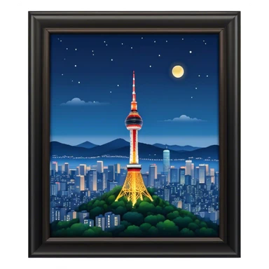 N Seoul Tower Landmark Emoji – Showing the tower atop Namsan Mountain with city lights in the background. sticker