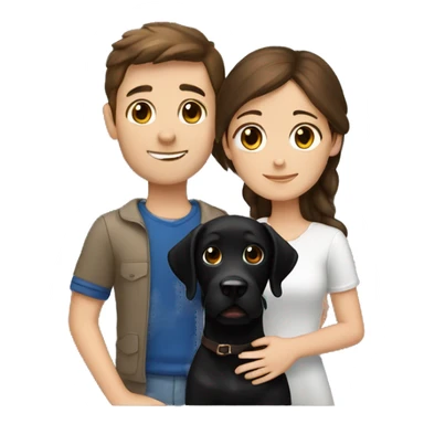 European brunette girl, european boy with brown hair hug black labrador sticker