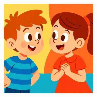 a boy looking at a girl, vibrant cartoon style sticker