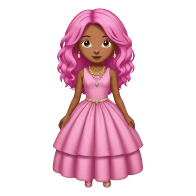 Brown skinned girl with long silky pink hair and pink puffy dress and pink jewelry  sticker