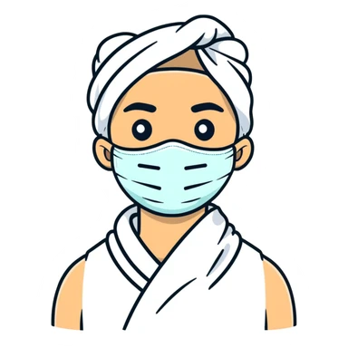 white man with a facial mask and towel at a spa sticker