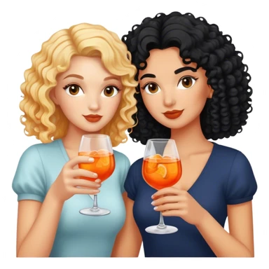 a blonde white girl and a bi racial girl with curly dark black hair drinking aperol spritz  sticker