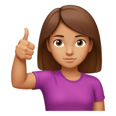 Young girl with right arm thumbs up and left arm thumbs down, uncertain facial expression sticker