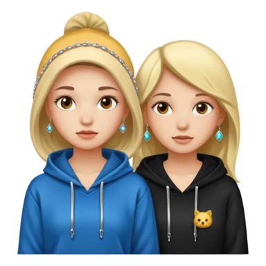 2 girl in hoodie with jewelryemoji sticker