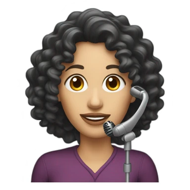 curly dark long hair caucasian woman with podcast microphone sticker