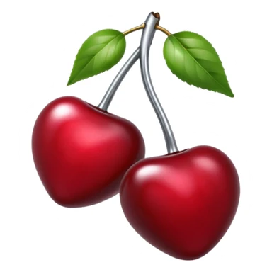 A pair of cherries emoji made of liquid silver chrome, smooth rounded shapes, glossy metallic surface, subtle sensual vibe, luxury sexy aesthetic, iOS emoji style, centered, clean white background sticker