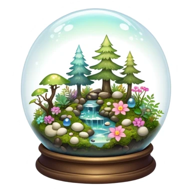 Sparkly shiny iridescent Mystical woodland glass-dome-terrarium-globe with moss inside, with marbles, with pebbles, crystals, with bones inside, and flowers inside  sticker
