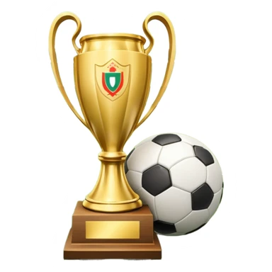 A football resting on the green grass of a soccer field, with goalposts and field markings in the background. In the foreground, the UEFA World Cup trophy gleams, symbolizing the pinnacle of football achievement, adding an element of prestige and competition to the scene. sticker