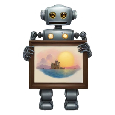 robot holding beautiful painting sticker