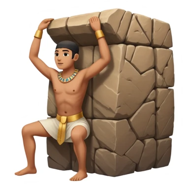 fullbody ancient Egyptian worker bareheaded, straining under a rock block on their back sticker