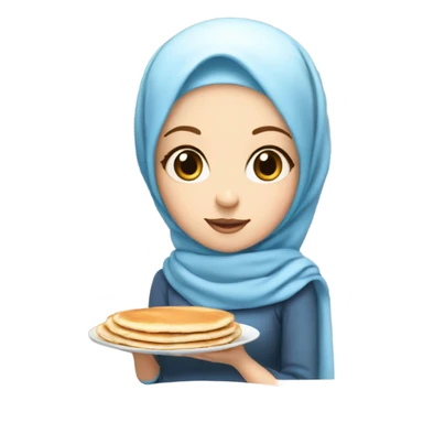 White girl with blue eyes and baby pink hijab holding a plate of pancakes sticker
