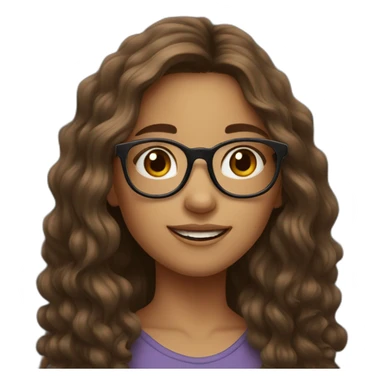 Girl with long wavy brown hair glasses and a mole sticker