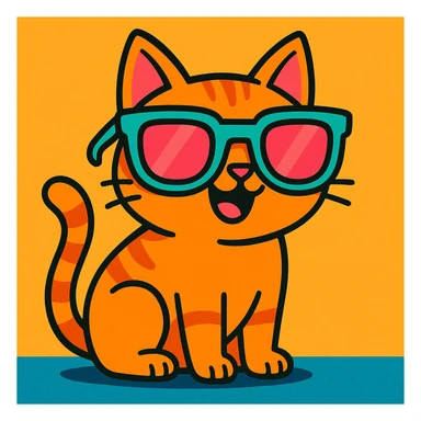 a playful cat with big sunglasses, cartoon style, vibrant toon style sticker