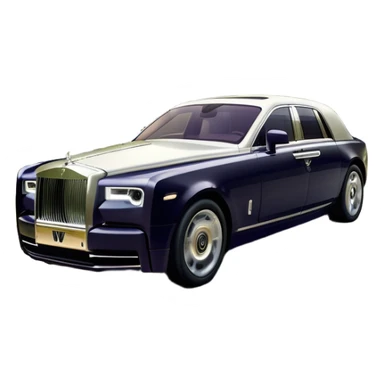 Rolls-Royce Phantom (2022) – cinematic-realistic Rolls-Royce Phantom emoji, its polished silver frame glistening under the sun as it glides down a winding, tree-lined road. The iconic Spirit of Ecstasy hood ornament stands proudly, the V12 engine hums silently  sticker