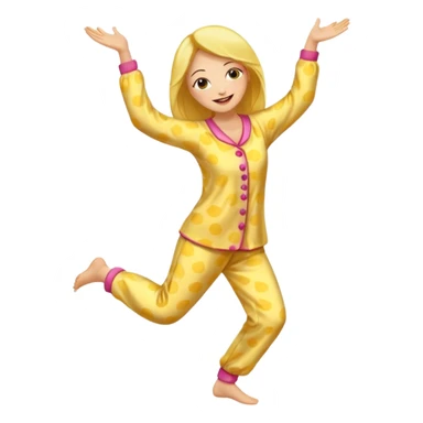 yellow-skinned woman dancing in her pajamas, cheerful expression sticker