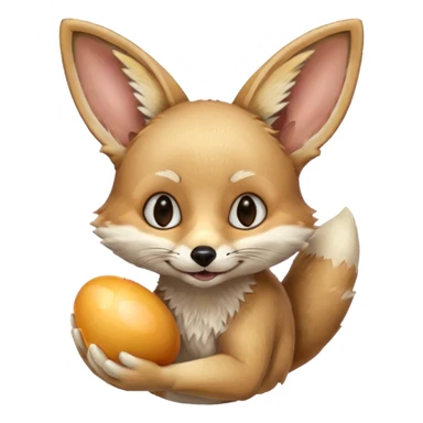 fennec carrying an unpeeled egg with his mouth sticker