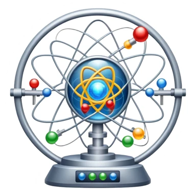 An icon featuring a large particle collider, atom symbols, and energy waves, symbolizing the field of physics. The design includes a lab setup with scientific equipment, representing experiments and fundamental forces of nature. Transparent background highlights the exploration of matter and energy. sticker