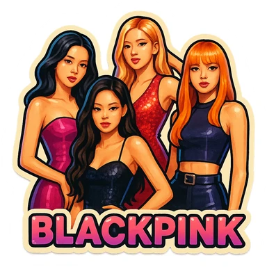 Blackpink, K-pop group, group pose, glamorous and bold, retro stickers style sticker