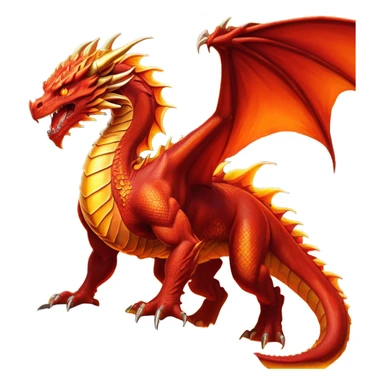 cinematic-noble-fierce-fire-dragon-full body-emoji,-poised-and-imposing,-with-a-muscular,-scaled-body-ablaze-in-fiery-hues-of-crimson,-molten-orange,-and-molten-gold,-and-intense,-burning-eyes-that-mirror-the-heart-of-a-volcano;-rendered in detail sticker