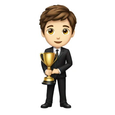 A boy with brown hair with a black suit holding a trophey, full body sticker