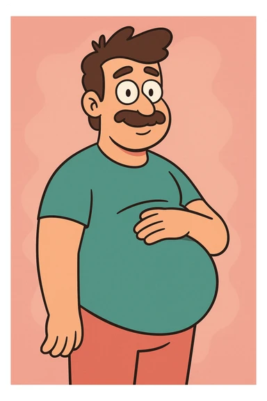 pregnant man, cartoon style, friendly, approachable, colorful, soft shapes sticker