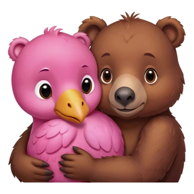 A cute brown bear and a cute pink dodo closely snuggled together sticker