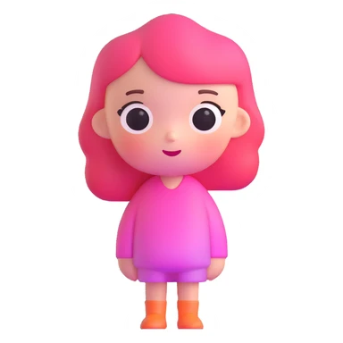 Cute minimalist female character with pink gradient glass effect, transparent background sticker