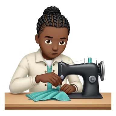 Black guy with black cornrows hard at work sewing an outfit  sticker