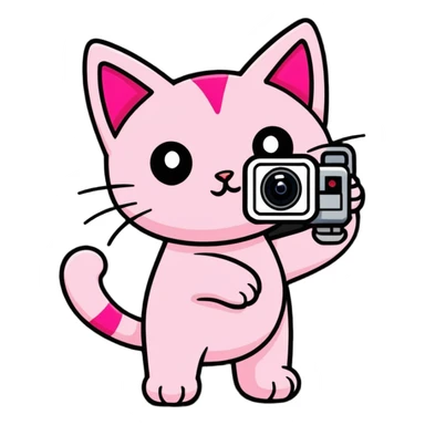 cartoon style pink cat with CCTV camera features sticker