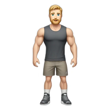 Full height Pale skinned fit man With biceps, Realistic eyes and mouth, light brown hair and stubble In dark gray sleeveless mike, black oversize sports shorts, watch and white sneakers. sticker