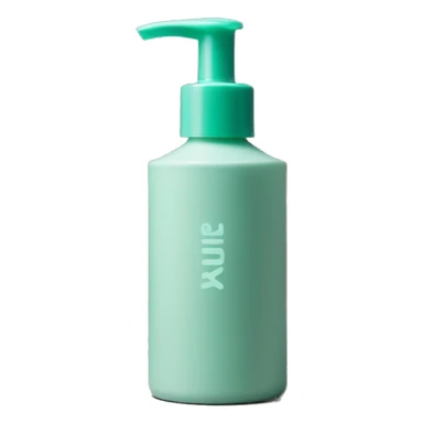 Turquoise pastel Green cosmetic bottle with a press pump lid all one colour and matte - on the front it says Kurl Kitchen in pine green colour sticker