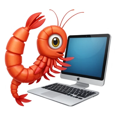 shrim using computer to learn (cartoon style) sticker