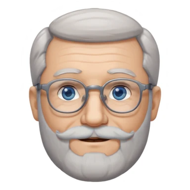 Create me an emoji of an old man. Gray really short size hair. Gray follow-up full beard. Squarer Glasses. Blue eyes. Little smile sticker