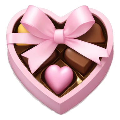 pale pink heart box, pale pink bow, filled with chocolates inside sticker