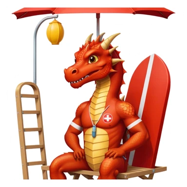 drangon as a human in a lifeguard uniform in a lifeguard stand sticker