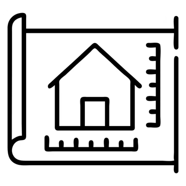 technical drawing of a house blueprint, white lines on blue background sticker