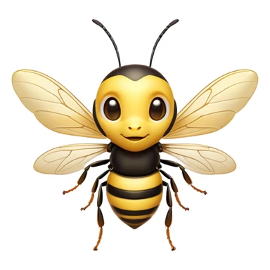 Cinematic Cute Wasp Portrait Emoji, Head tilted playfully and inquisitively, featuring a compact, delicately striped body with softened, endearing eyes and petite, translucent wings, Simplified yet irresistibly adorable features, highly detailed, glowing with a warm, inviting glow, high shine, affectionate and lively, stylized with a touch of whimsical insect charm, soft glowing outline, capturing the essence of a mischievous wasp that seems as if it could buzz out of the screen with a playful wink! sticker