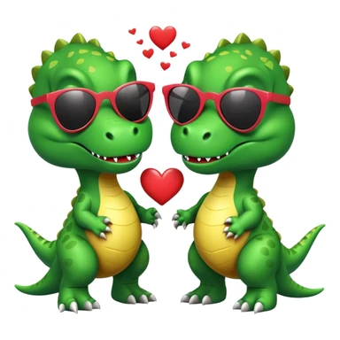 2 t-rex wearing sunglasses in love with hearts sticker