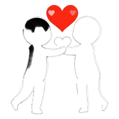 Two silhouettes embracing in a passionate moment with hearts floating around sticker