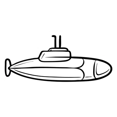 Submarine underwater vessel with periscope, hand drawn style sticker