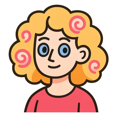 pale girl with medium-length curly blonde hair and baby pink swirls sticker