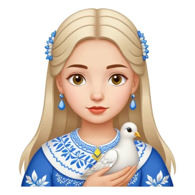 Ukrainian girl wearing a traditional embroidered vyshyvanka shirt with a white dove next to her sticker