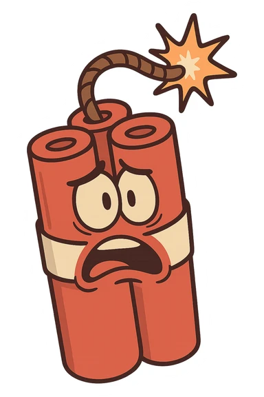 cartoon-style dynamite bomb with a lit fuse, red sticks bundled together, white tape, inspired by the reference image, clean vector look sticker
