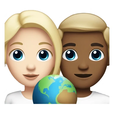a couple holding a planet, boy is white with blonde hair and blue eyes, girl is white with dark blonde hair and light brown eyes  sticker