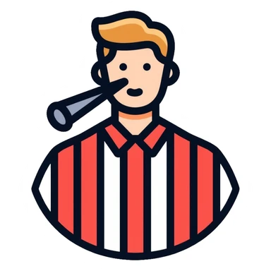 referee blowing a whistle, wearing striped shirt sticker